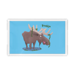 Funny happy moose cartoon illustration acrylic tray