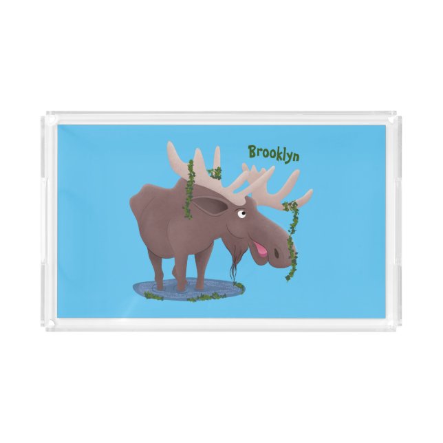 Funny happy moose cartoon illustration acrylic tray (Front)