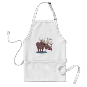 Funny happy moose cartoon illustration adult apron