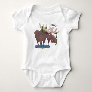 Funny happy moose cartoon illustration baby bodysuit