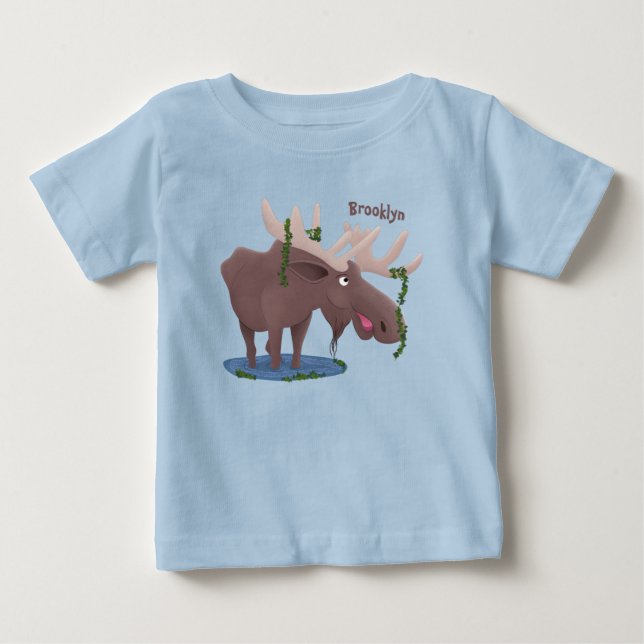 Funny happy moose cartoon illustration baby T-Shirt (Front)