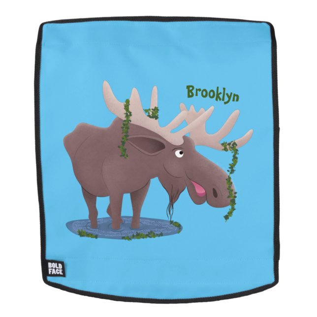 Funny happy moose cartoon illustration  backpack (Removable Face)