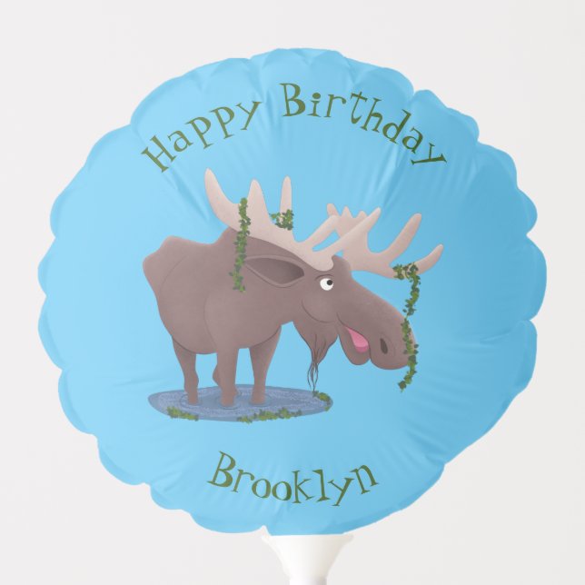 Funny happy moose cartoon illustration balloon (Front)