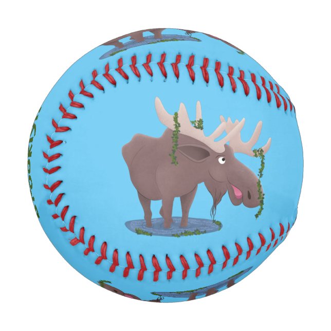 Funny happy moose cartoon illustration baseball (Front Left)
