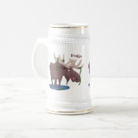 Funny happy moose cartoon illustration