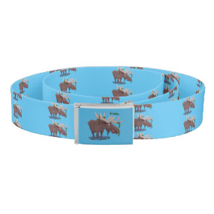 Funny happy moose cartoon illustration belt