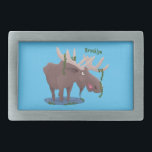 Funny happy moose cartoon illustration belt buckle<br><div class="desc">This funny happy moose is having fun in the swamp! Drawn in cute cartoon style.</div>