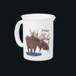 Funny happy moose cartoon illustration beverage pitcher<br><div class="desc">This funny happy moose is having fun in the swamp! Drawn in cute cartoon style.</div>