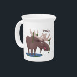 Funny happy moose cartoon illustration beverage pitcher<br><div class="desc">This funny happy moose is having fun in the swamp! Drawn in cute cartoon style.</div>