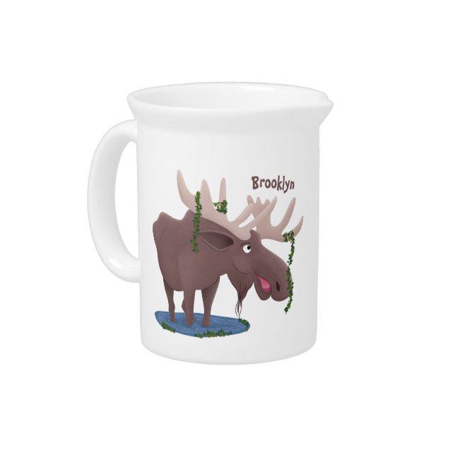 Funny happy moose cartoon illustration beverage pitcher (Left)