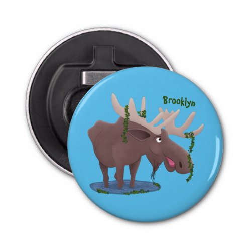 Funny happy moose cartoon illustration bottle opener