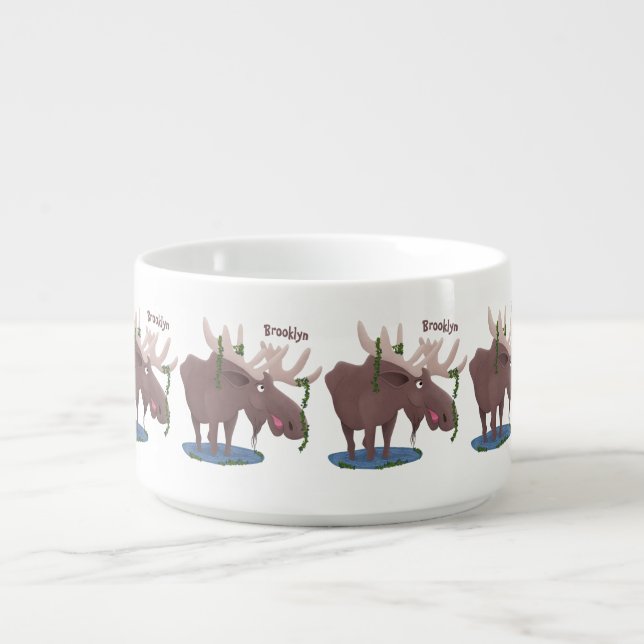 Funny happy moose cartoon illustration bowl (Center)