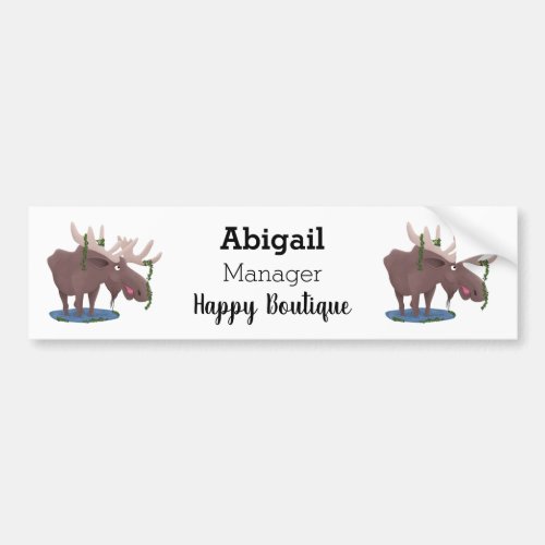 Funny happy moose cartoon illustration bumper sticker