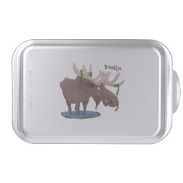 Funny happy moose cartoon illustration cake pan