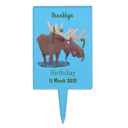 Funny happy moose cartoon illustration cake topper