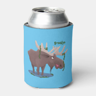 Funny happy moose cartoon illustration can cooler