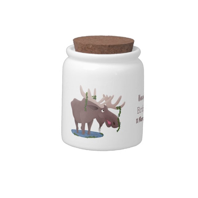 Funny happy moose cartoon illustration candy jar (Left)