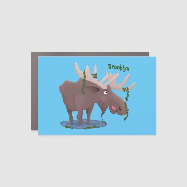 Funny happy moose cartoon illustration car magnet (Front)