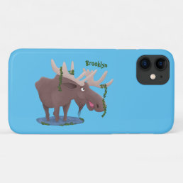 Funny happy moose cartoon illustration iPhone 11 case