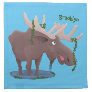 Funny happy moose cartoon illustration cloth napkin