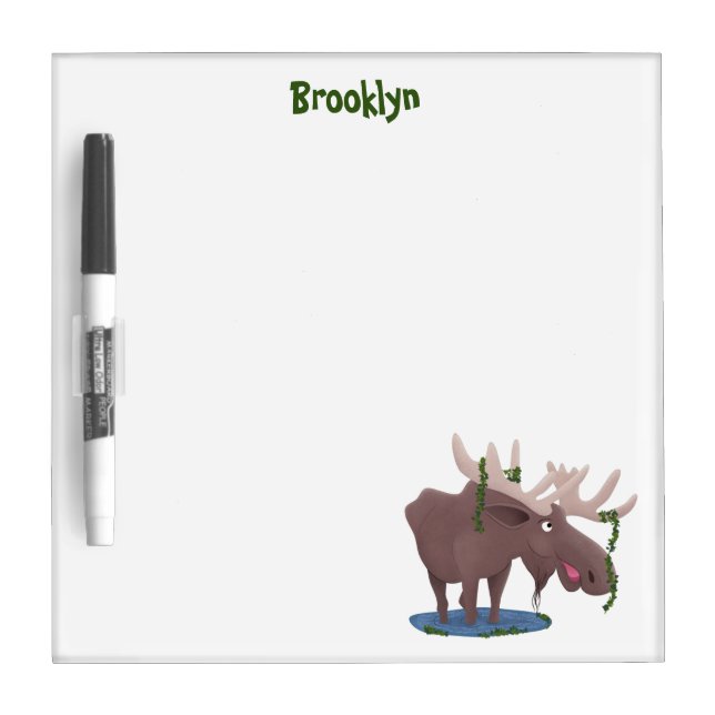 Funny happy moose cartoon illustration dry erase board (Front)