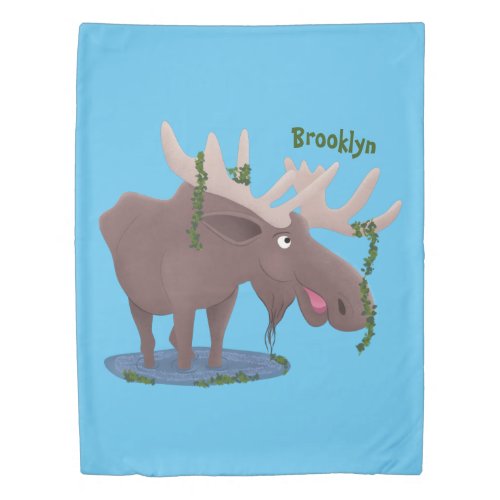 Funny happy moose cartoon illustration duvet cover