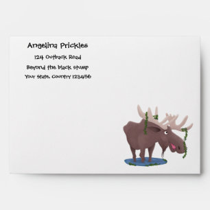 Funny happy moose cartoon illustration envelope