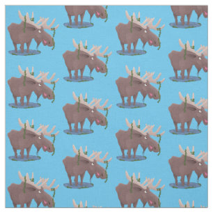 Funny happy moose cartoon illustration fabric