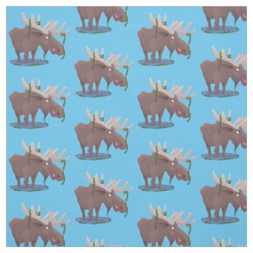 Funny happy moose cartoon illustration fabric