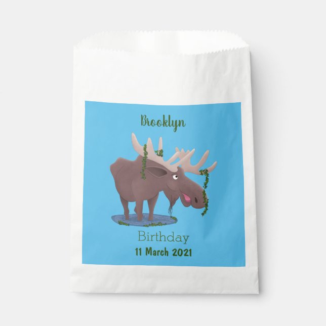 Funny happy moose cartoon illustration favor bag (Front)
