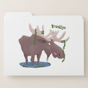 Funny happy moose cartoon illustration file folder