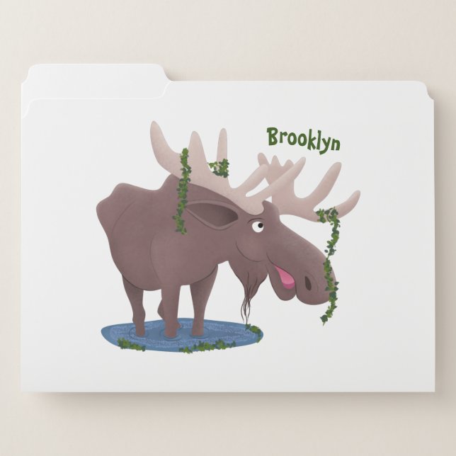 Funny happy moose cartoon illustration file folder (Front Left)