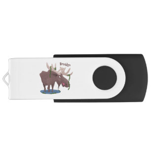 Funny happy moose cartoon illustration flash drive