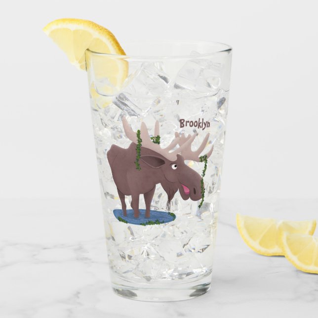 Funny happy moose cartoon illustration glass (Front Ice)