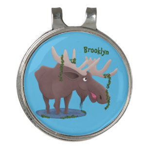 Funny happy moose cartoon illustration golf hat clip