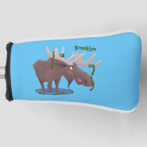 Funny happy moose cartoon illustration golf head cover