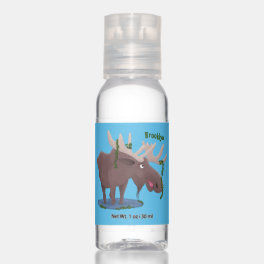 Funny happy moose cartoon illustration hand sanitizer