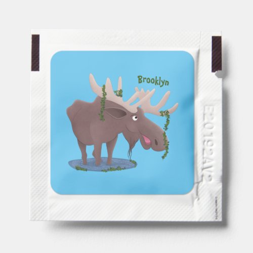 Funny happy moose cartoon illustration hand sanitizer packet
