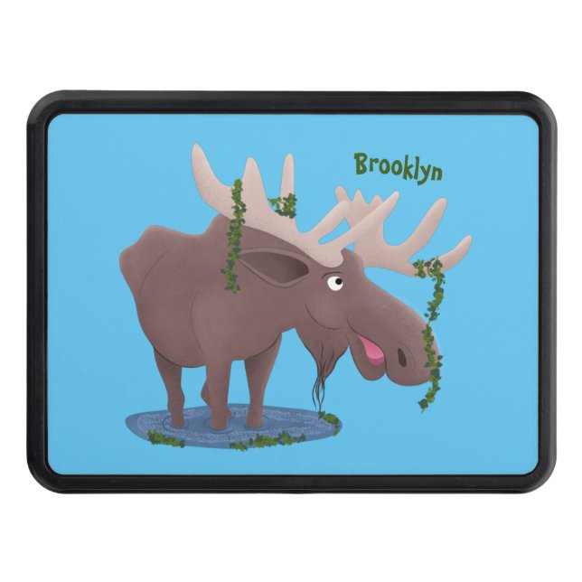 Funny happy moose cartoon illustration hitch cover (Front)