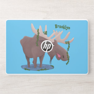Funny happy moose cartoon illustration HP laptop skin