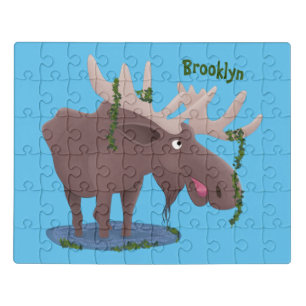 Funny happy moose cartoon illustration jigsaw puzzle