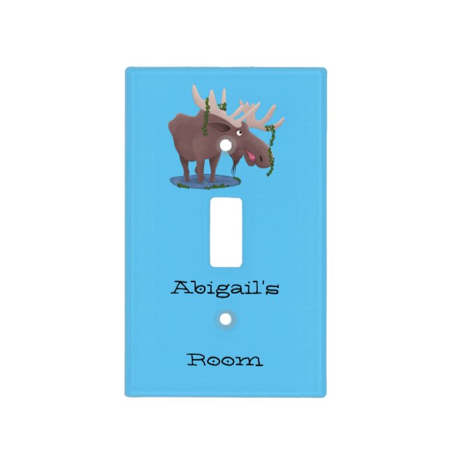Funny happy moose cartoon illustration light switch cover (Front)