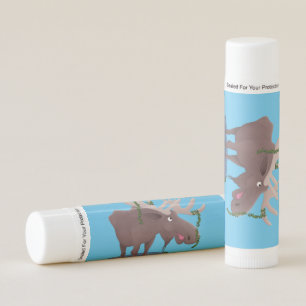 Funny happy moose cartoon illustration lip balm