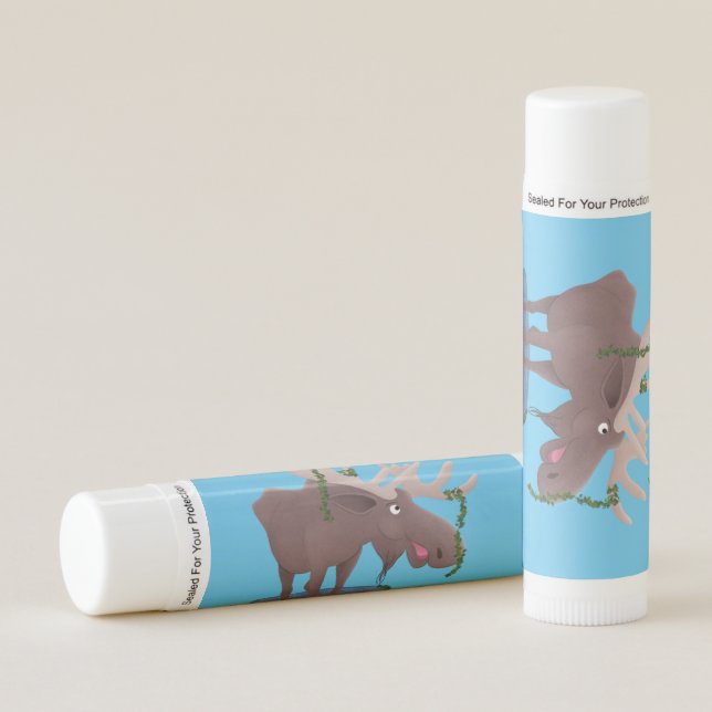 Funny happy moose cartoon illustration lip balm (Front)