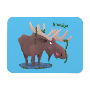 Funny happy moose cartoon illustration magnet