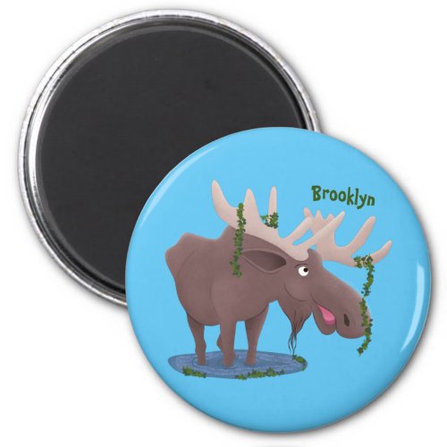 Funny happy moose cartoon illustration magnet