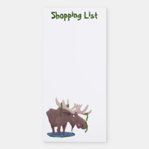 Funny happy moose cartoon illustration magnetic notepad