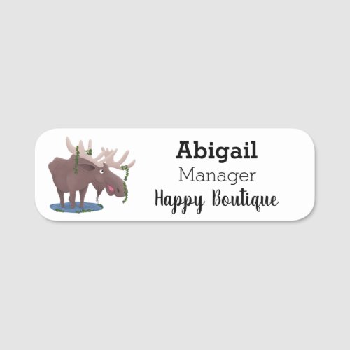 Funny happy moose cartoon illustration name tag