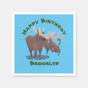 Funny happy moose cartoon illustration napkins