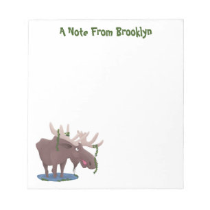 Funny happy moose cartoon illustration notepad